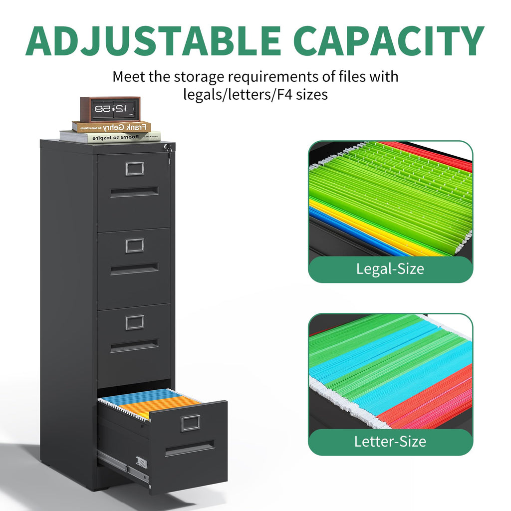 Black 4 Drawer Steel File Cabinet with Lock L264740