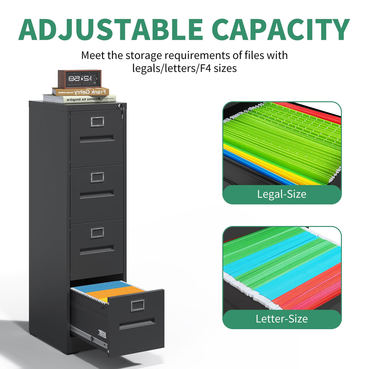 Black 4 Drawer Steel File Cabinet with Lock L264740