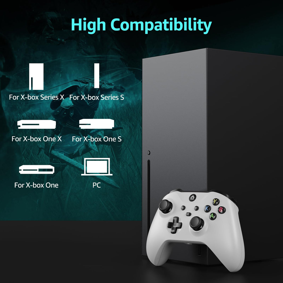 Wired Gamepad with Hall Effect Joysticks Turbo Dual Vibration 3.5mm Headphone Jack White 7.2ft Y12021