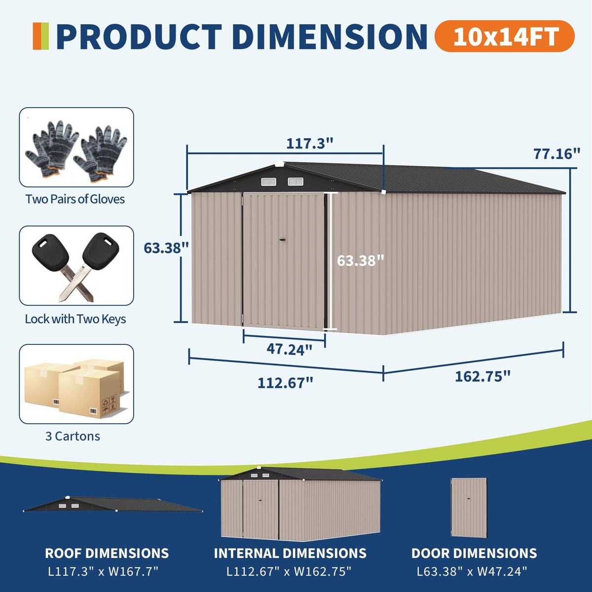 10x14 ft Metal Outdoor Storage Shed W227143