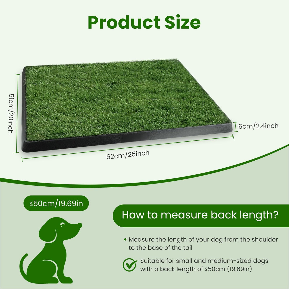 25 x 20 Inches Artificial Turf Dog Potty Grass Pad with Tray T56618