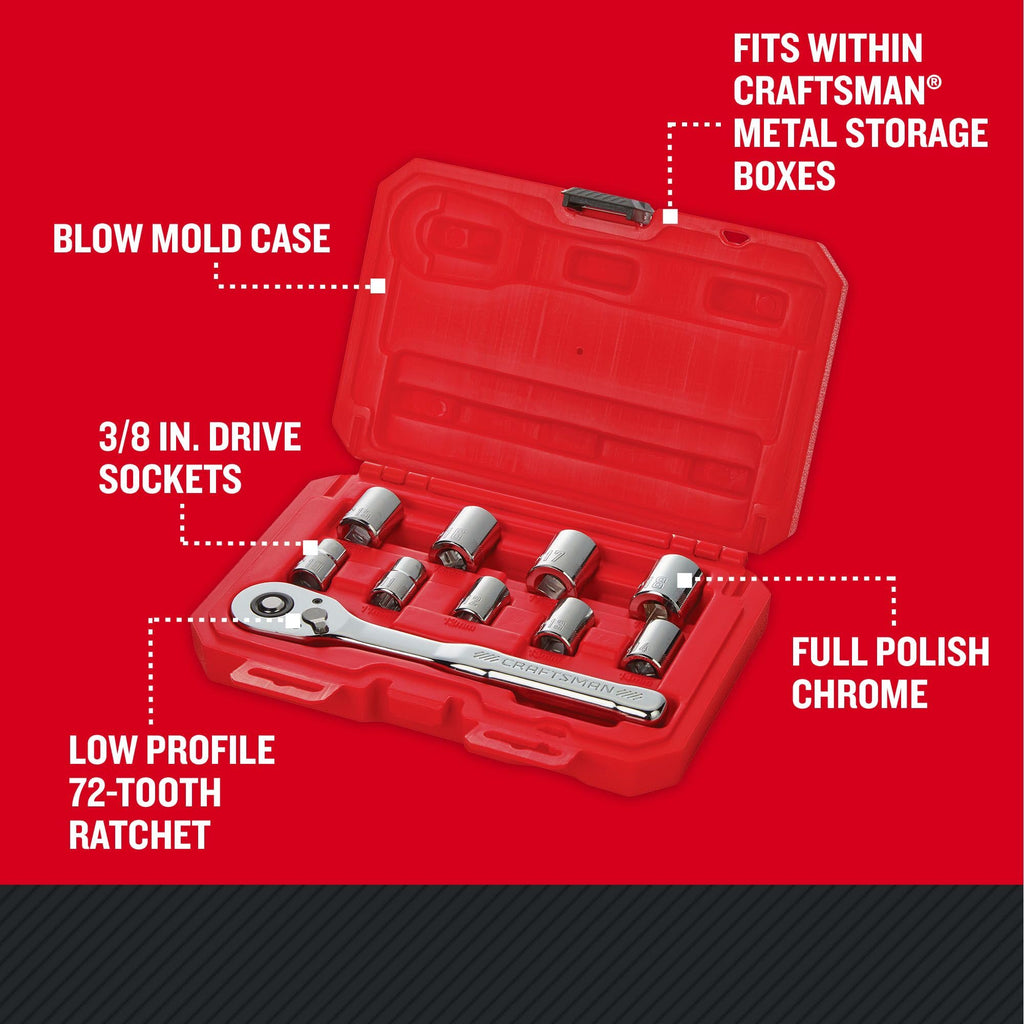Mechanics Tool Set, Metric, 3/8 Inch Drive, 10 Piece Q545