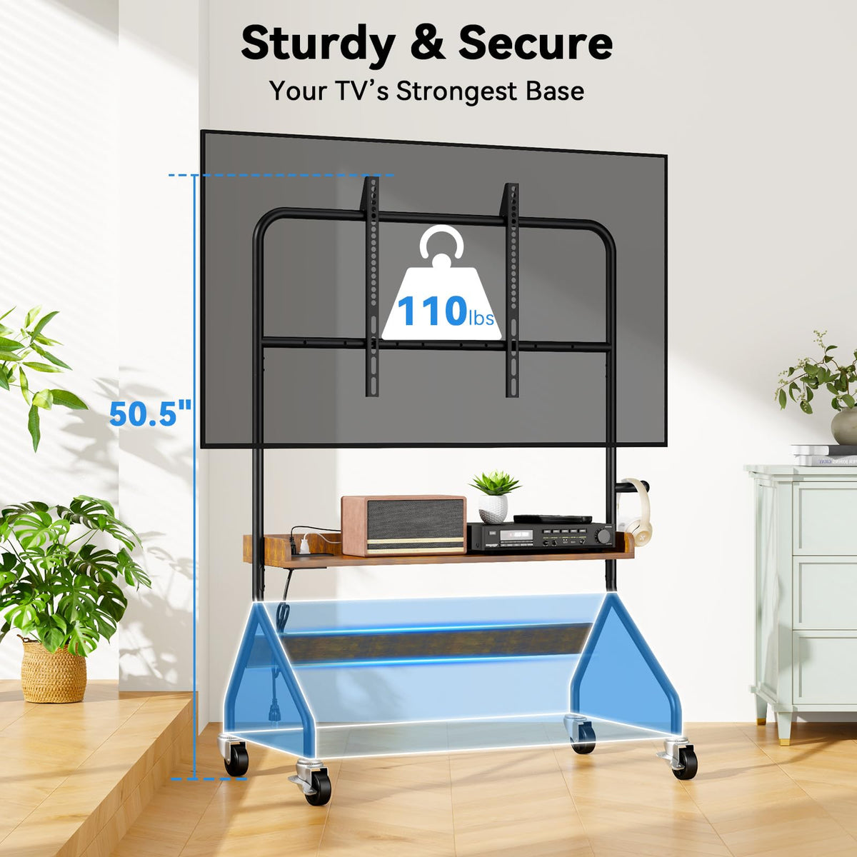 Rolling TV Stand with Power Outlet for 32-75 Inch TV J87781