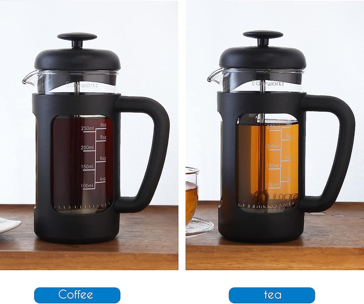 French Press 12 oz, Stainless Steel Double-Wall Espresso Cups 5 oz Set of 2 L411