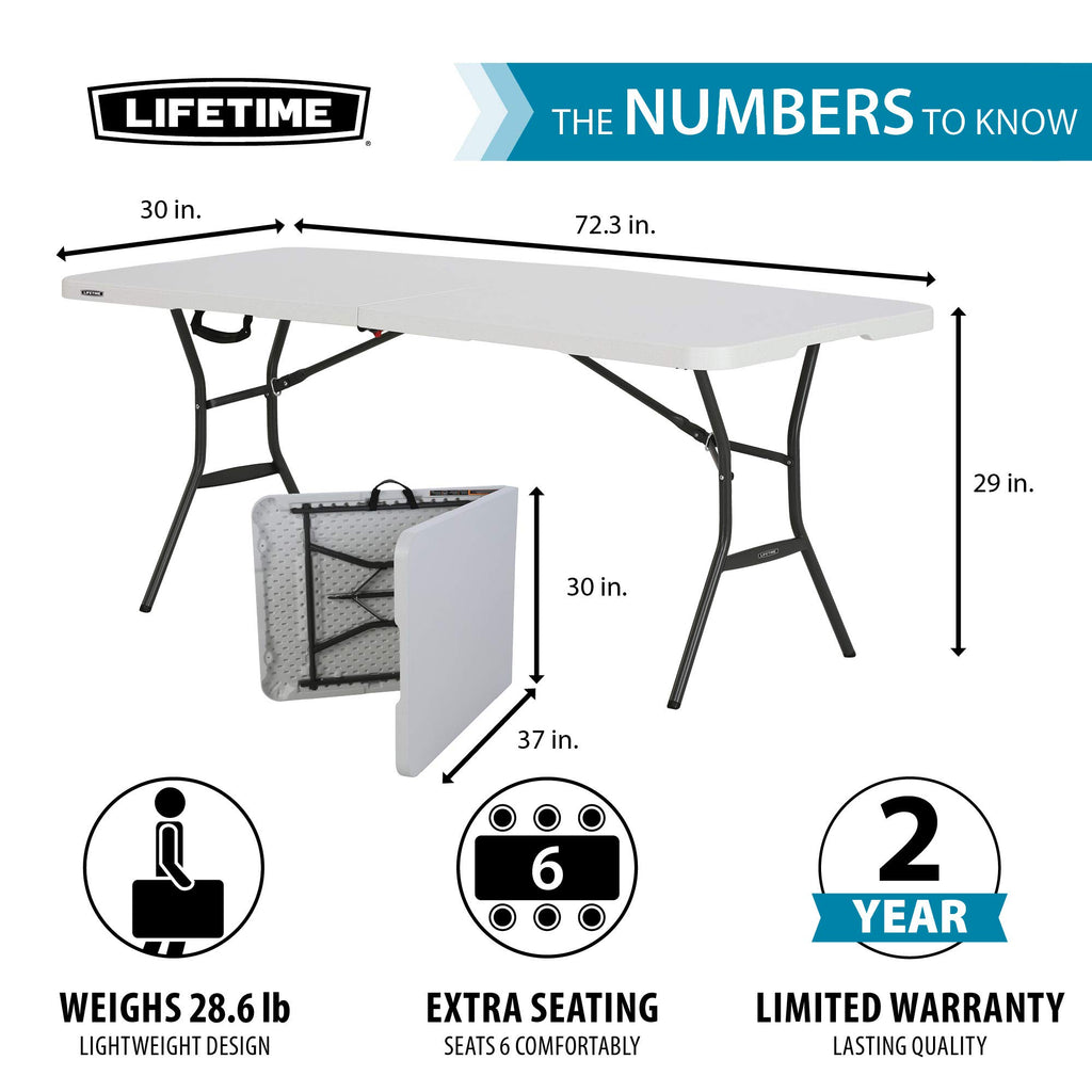 6 Feet White Granite Folding Table Y915449