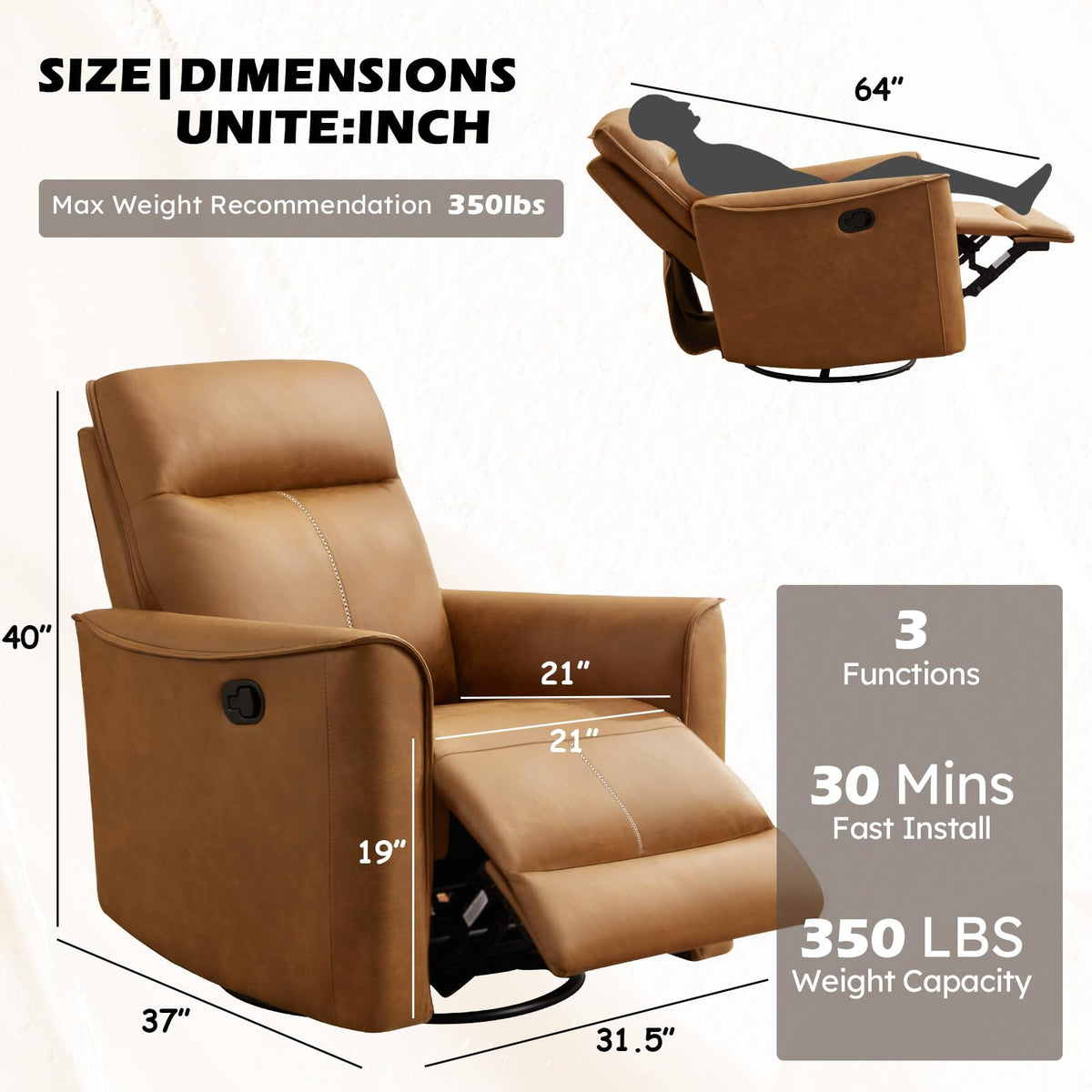 Manual Swivel Rocker Recliner Faux Leather X96979
