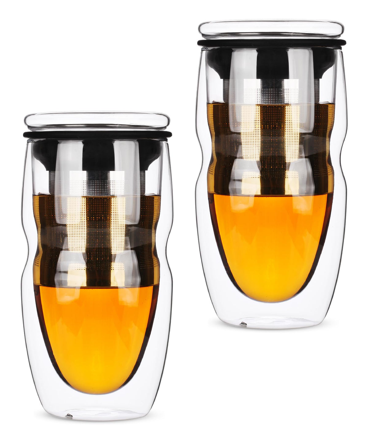 Double Wall Glass Tea Cup with Stainless Steel Infuser and Lid, 16 oz, 2 Pack T425