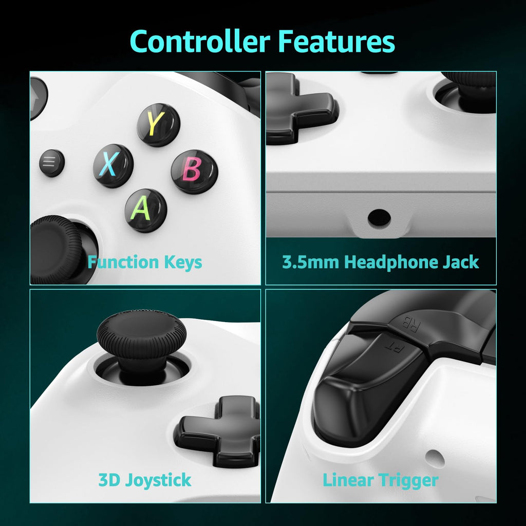Wired Gamepad with Hall Effect Joysticks Turbo Dual Vibration 3.5mm Headphone Jack White 7.2ft Y12021