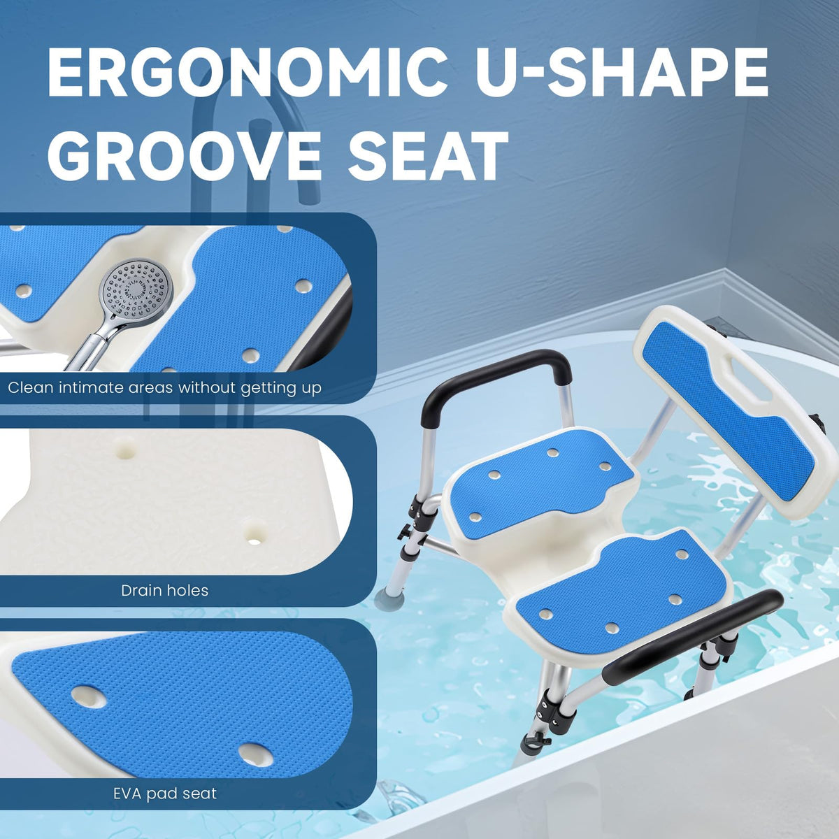 U-Shaped Shower Chair with Arms & Back J759521