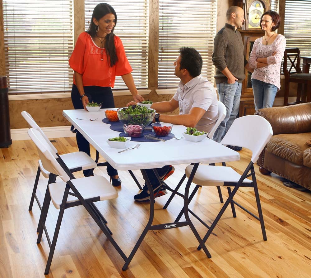 6 Feet White Granite Folding Table Y915449