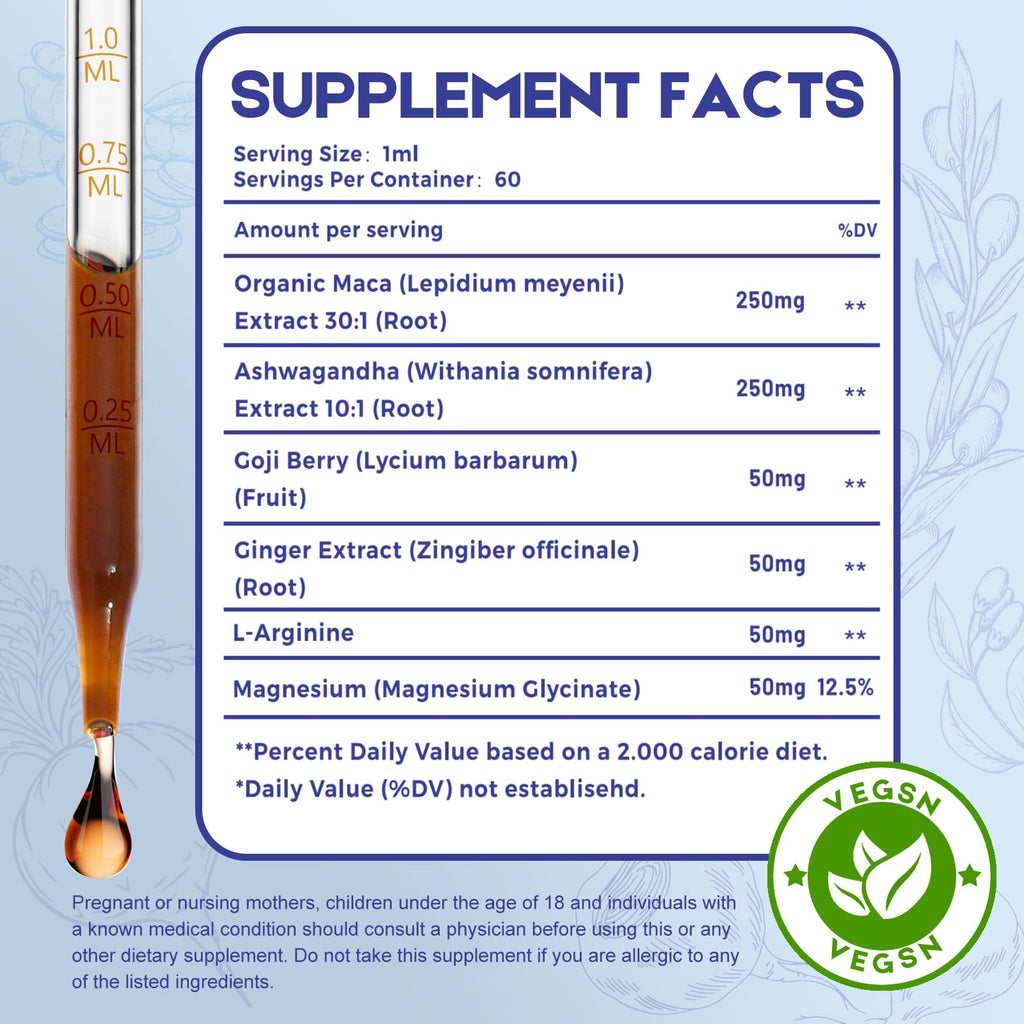 Maca Root Ashwagandha Liquid Drops 4 fl oz 2 Pack K33342