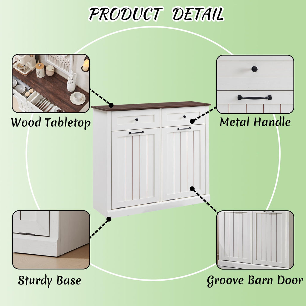 Double Tilt Out Laundry Hamper Cabinet Antique White Y6681