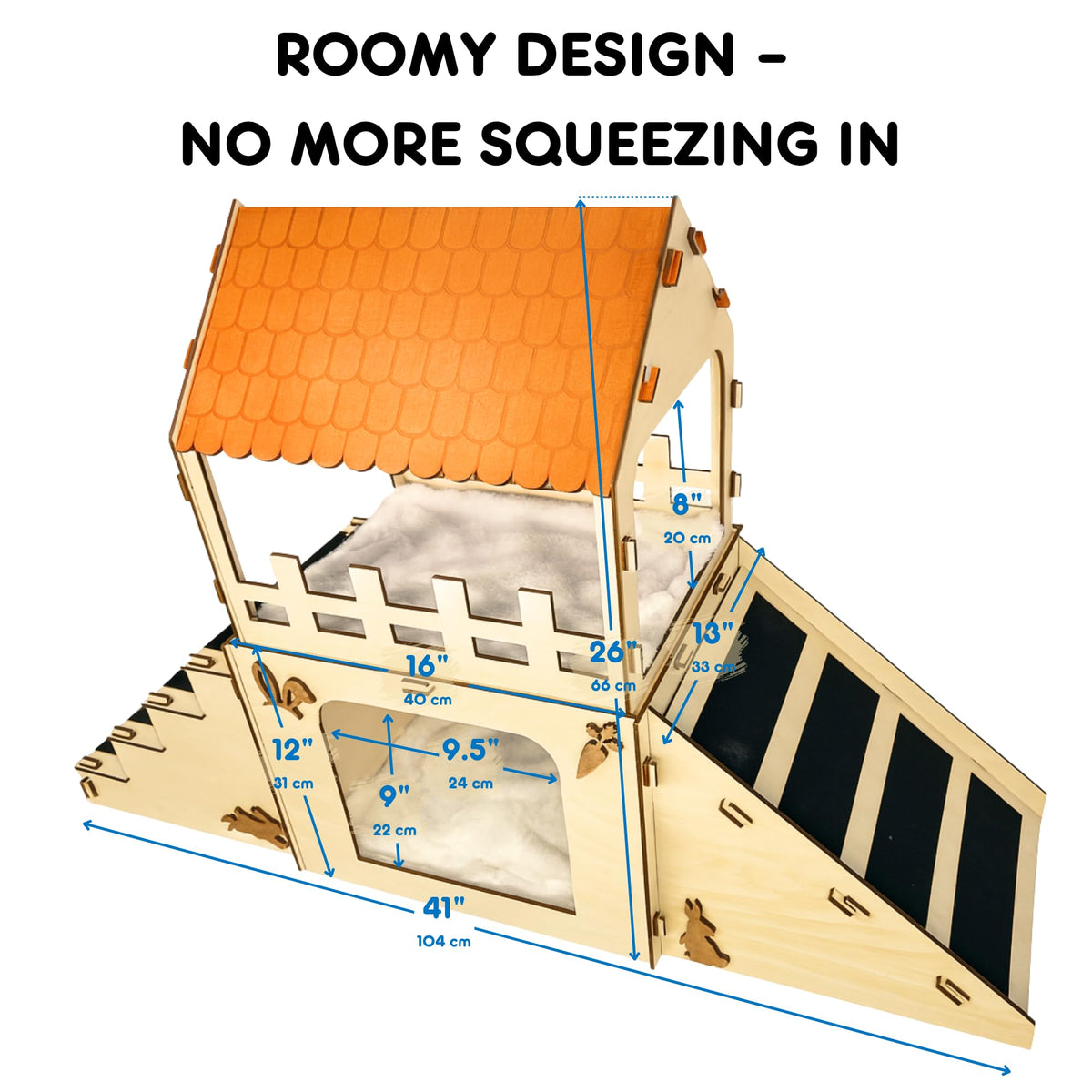 Extra Large Wooden Rabbit Hideout with Fleece Mats E857886