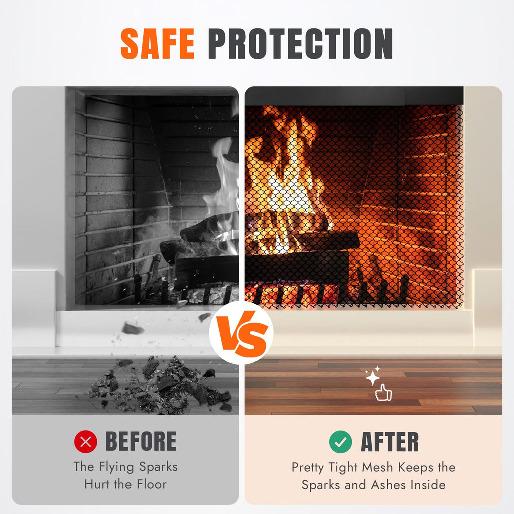 2 Pcs Fireplace Screen Mesh Curtain O914678