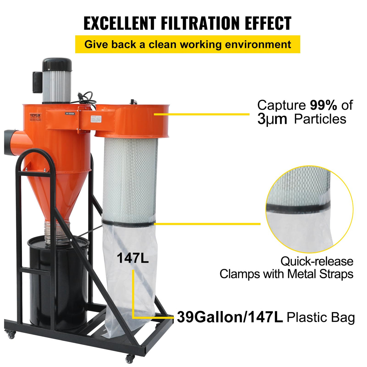 2 HP Portable Dust Collector with 39 Gallon Collection Bag Q911690