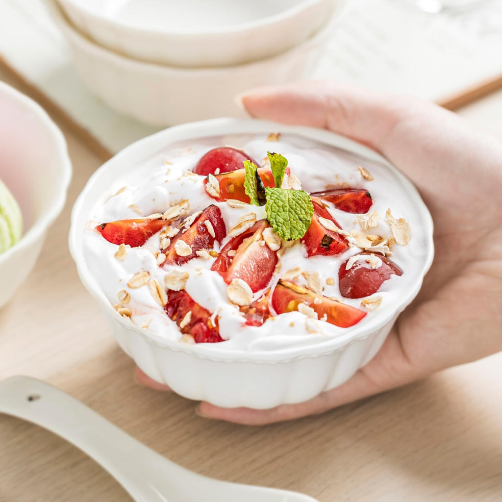 White Ceramic Soup Bowls Set of 4 D337