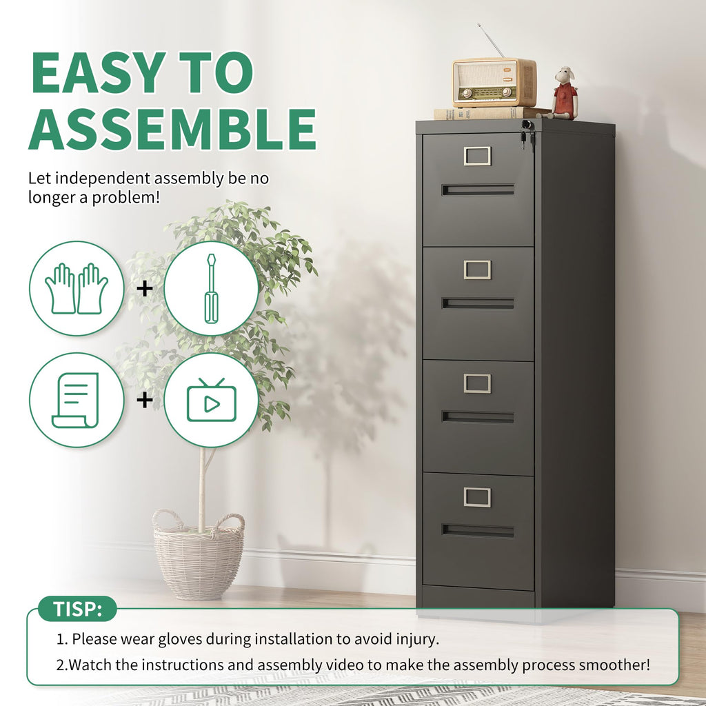 Black 4 Drawer Steel File Cabinet with Lock L264740