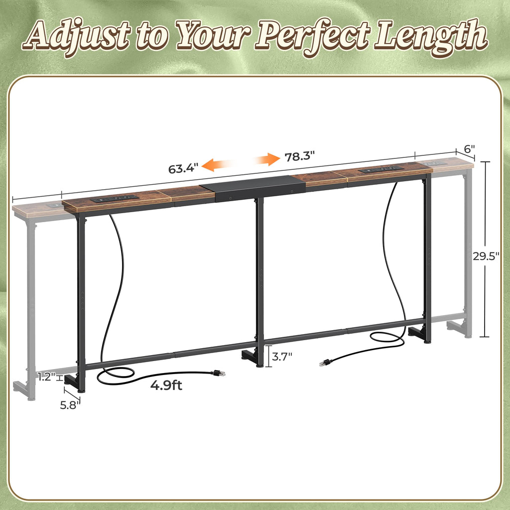 Extendable Behind Couch Table with Outlets H402877