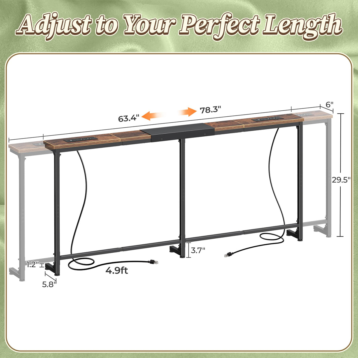 Extendable Behind Couch Table with Outlets H402877