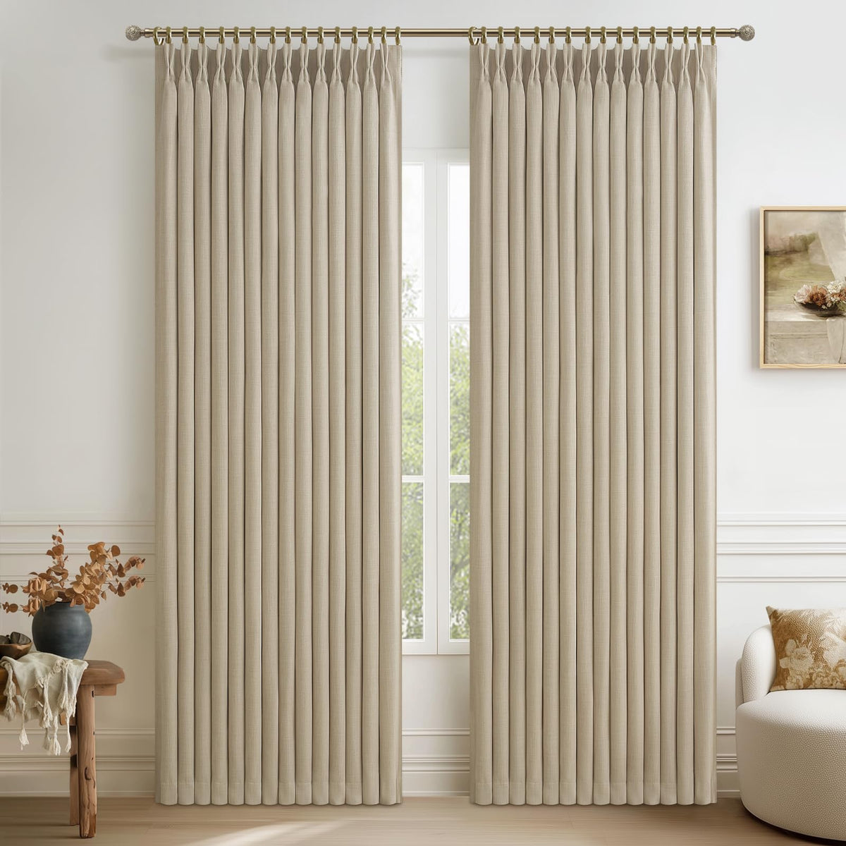 86 Inch Blackout Linen Blend Insulated Curtain 2 Panels Set L7393
