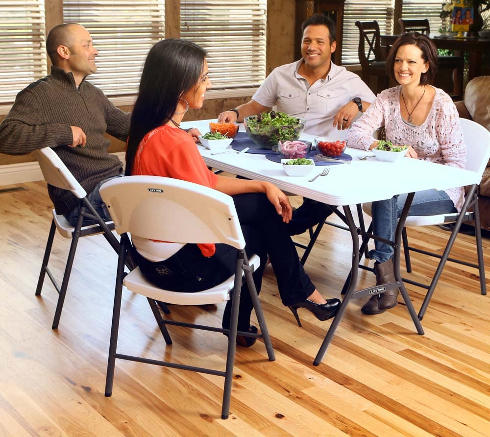 6 Feet White Granite Folding Table Y915449