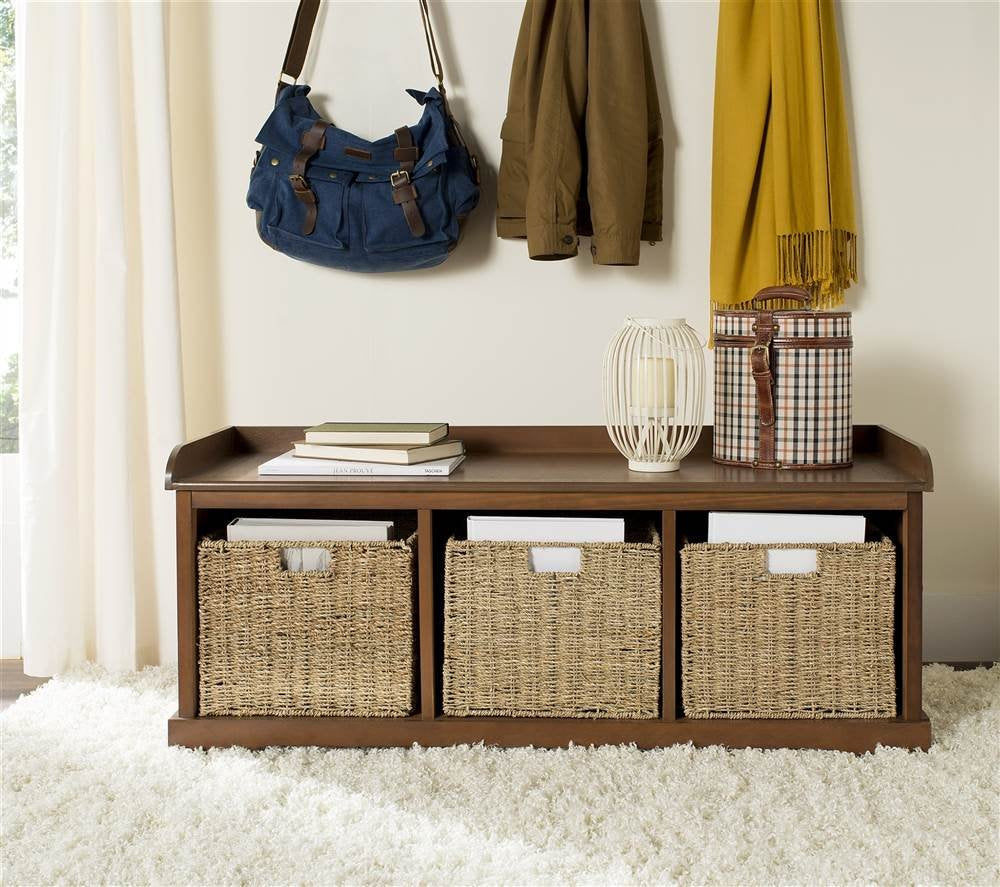 Brown Solid Wood Storage Bench A3959