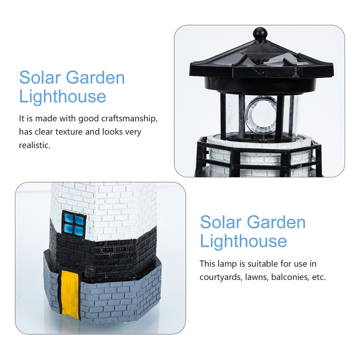 Solar Powered Resin Lighthouse Garden Light Black White M267328