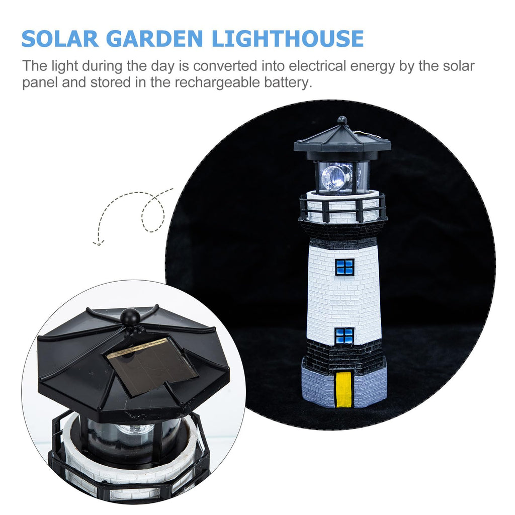 Solar Powered Resin Lighthouse Garden Light Black White M267328