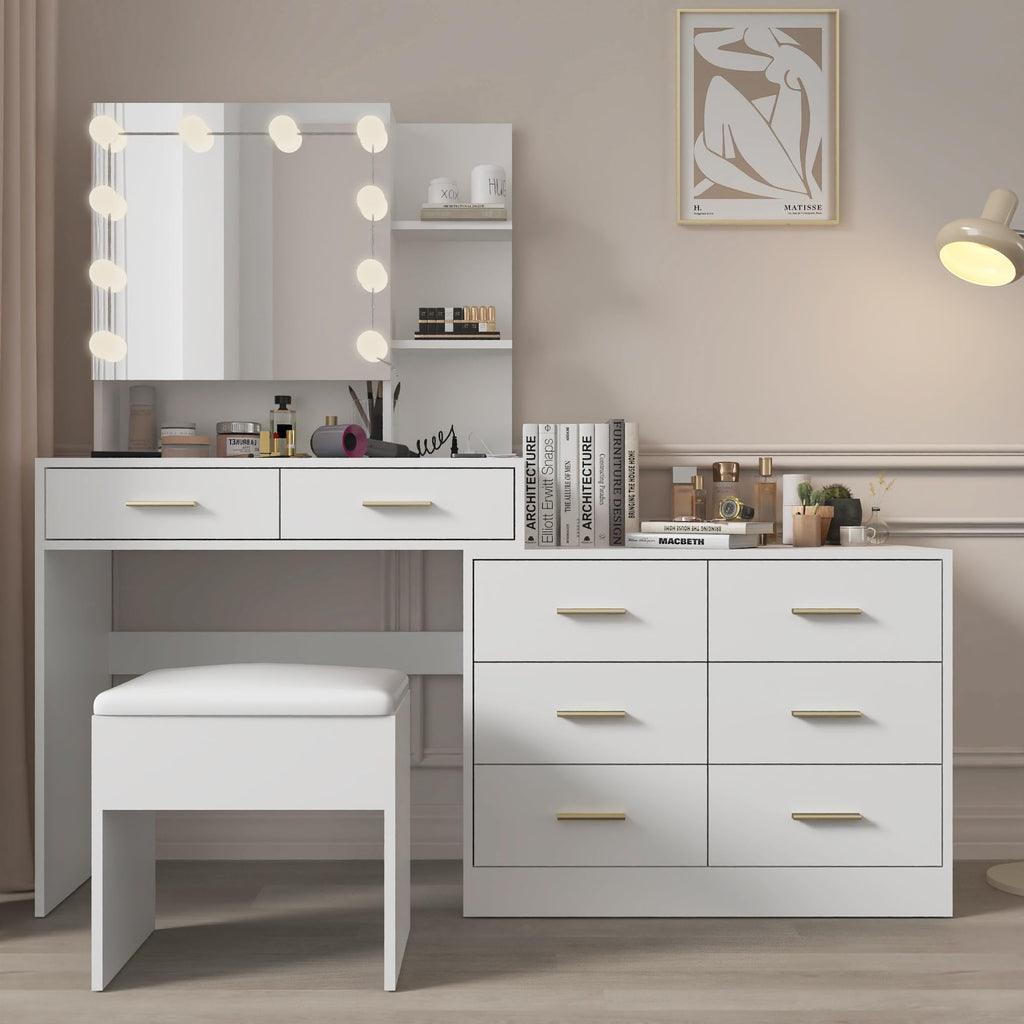 White Makeup Vanity Desk Set with 8 Drawers J45940