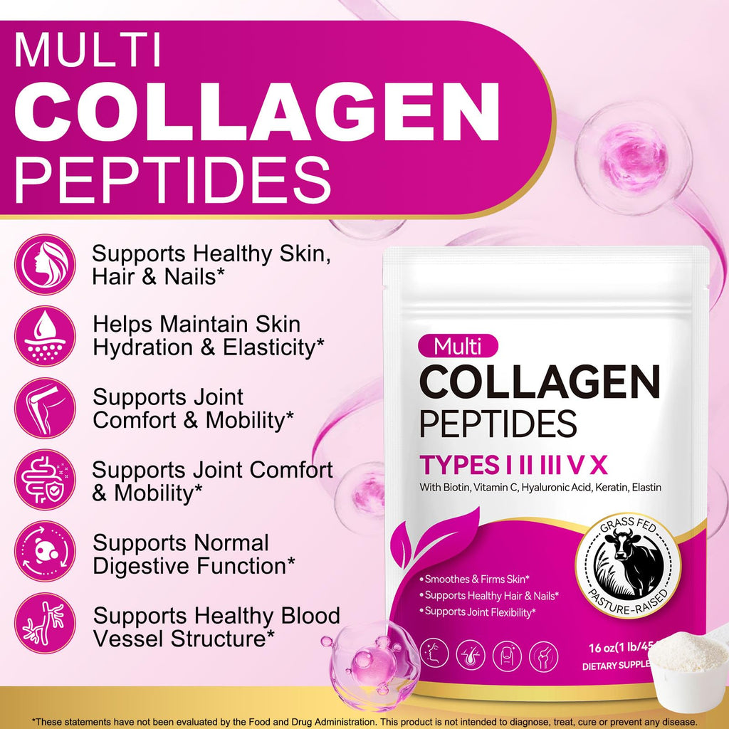 Multi Collagen Peptides Powder Type I II III V X 16oz K264504