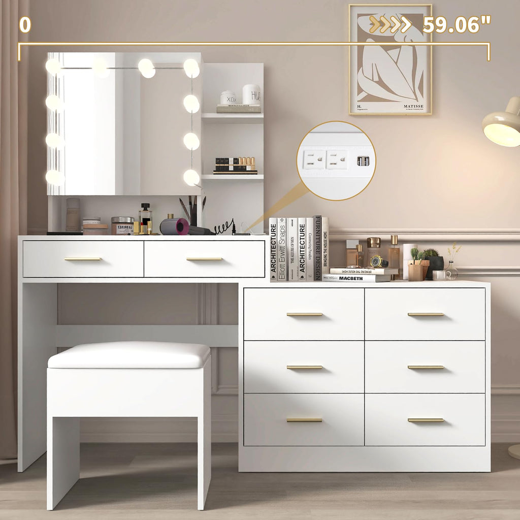 White Makeup Vanity Desk Set with 8 Drawers J45940