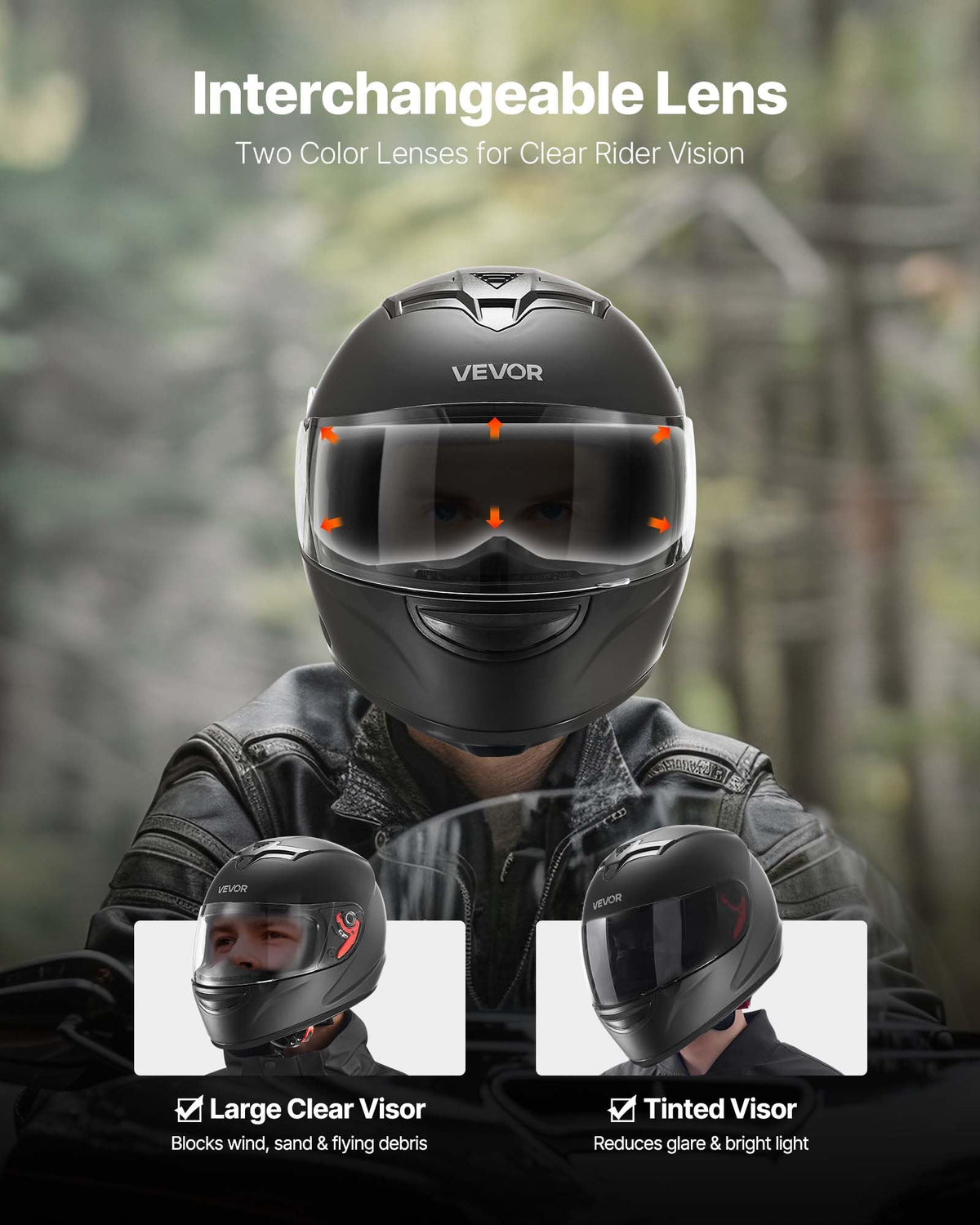 Full Face Motorcycle Helmet DOT Approved Dual Visor Interchangeable Lens E412624
