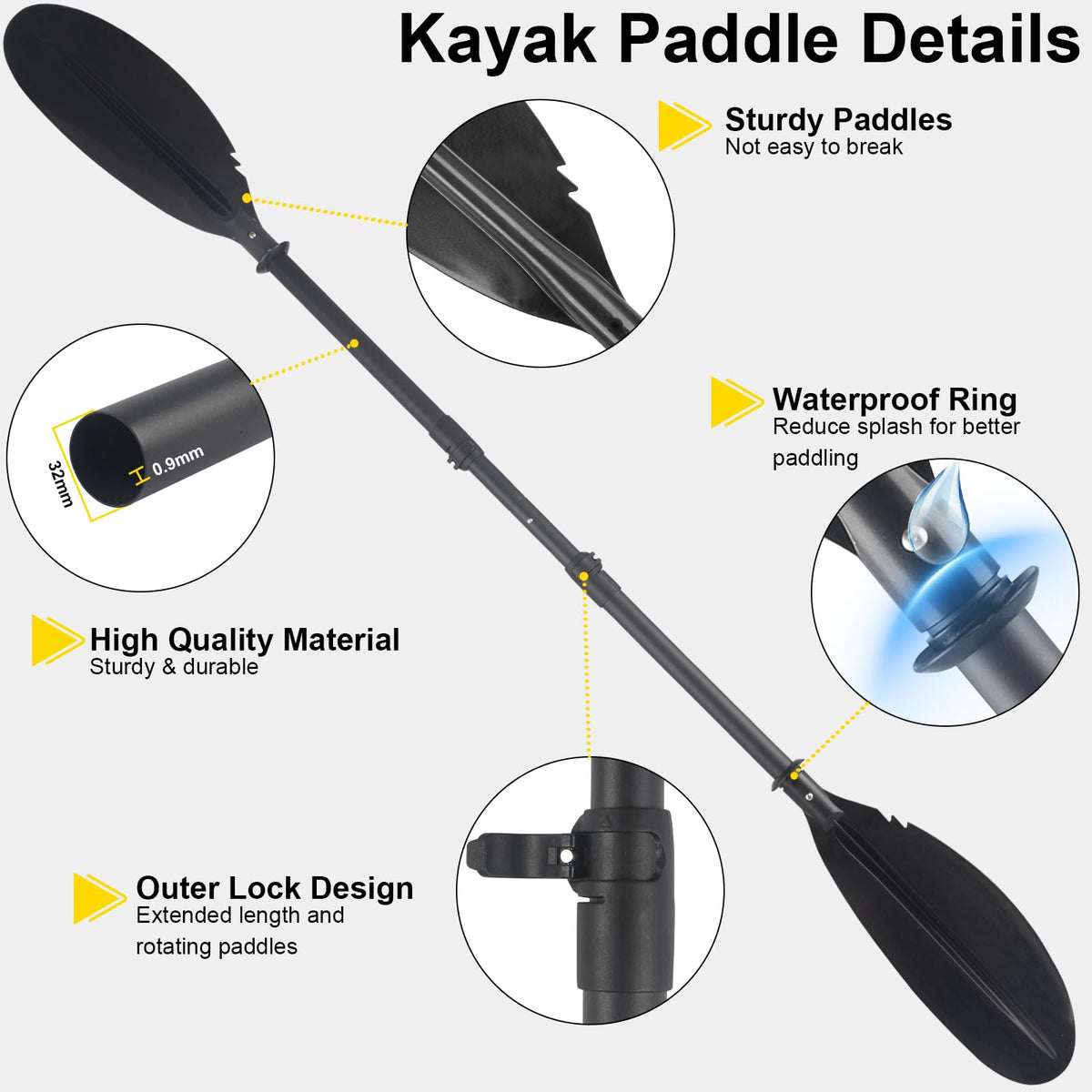 Telescoping Kayak Paddle Black 94inch I4129