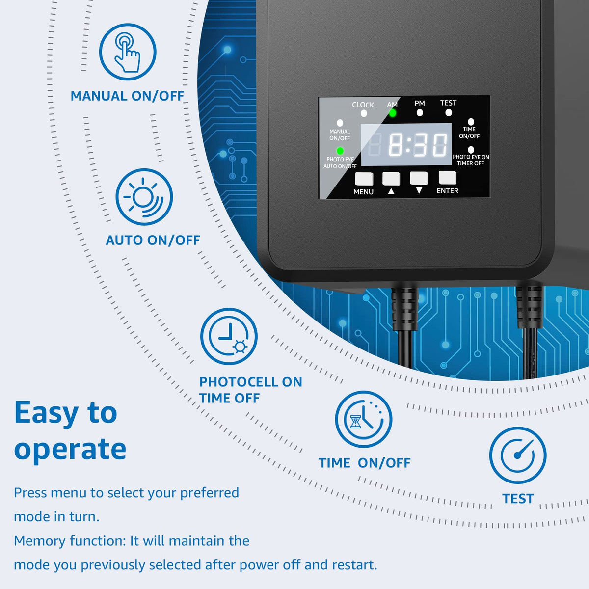 200W Landscape Lighting Transformer with Timer and Photocell Sensor O235