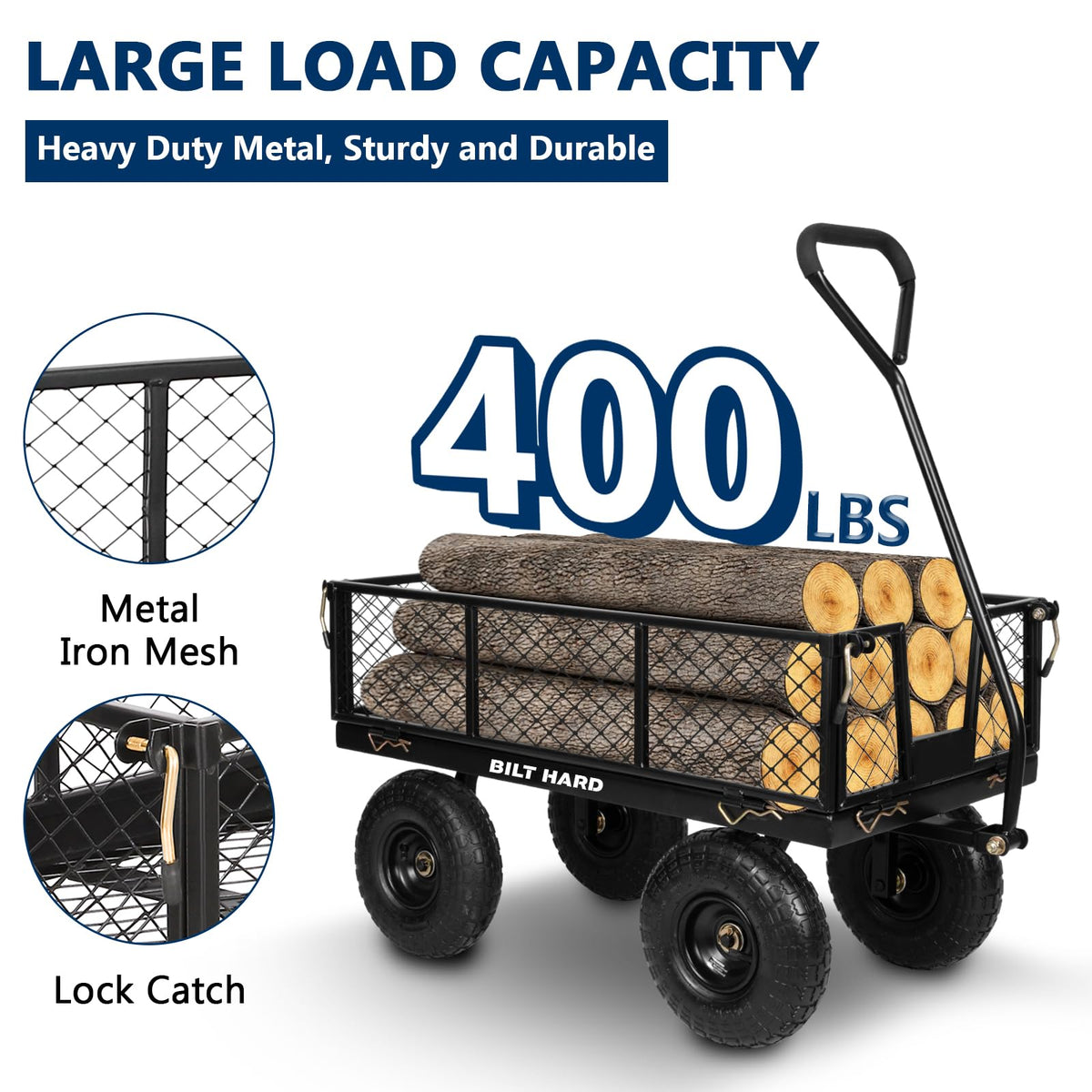 400 Lbs Capacity Mesh Steel Garden Cart with 10" All Terrain Wheels G763778
