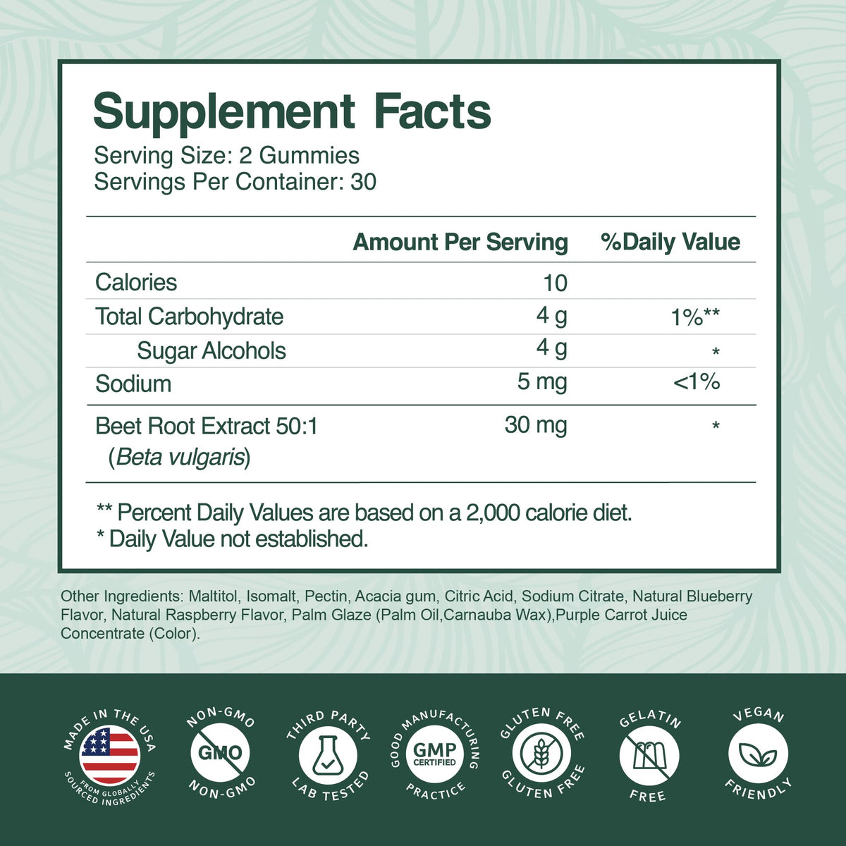 Beet Root Gummies 50:1 Extract Sugar Free Chews Vegan Z910263