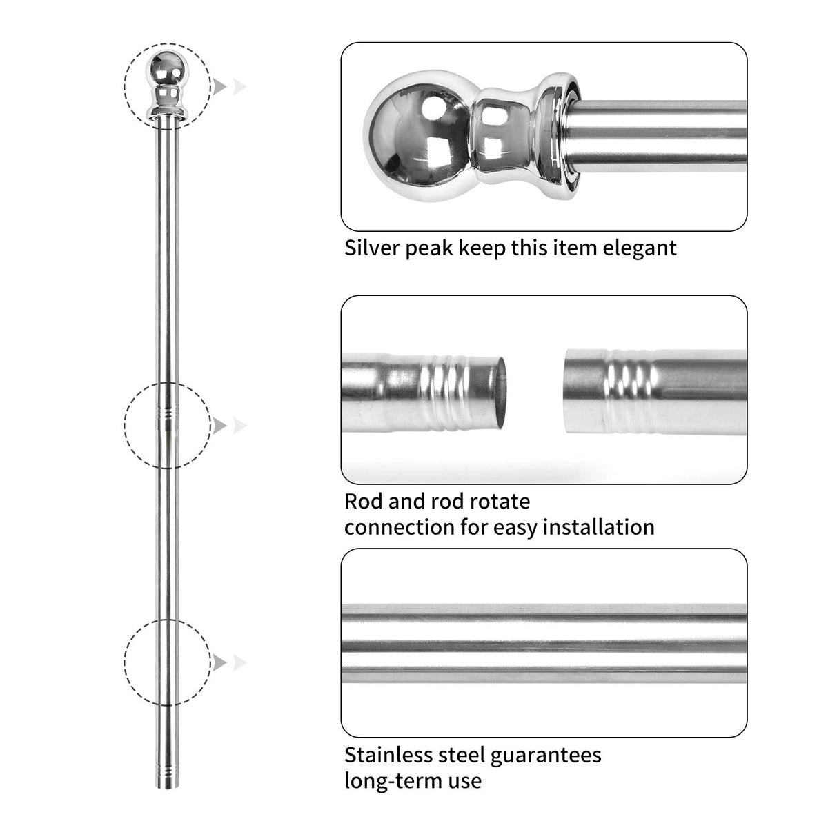 6 Ft Stainless Steel Flag Pole Kit with 3x5 Ft Nylon Flag B85003