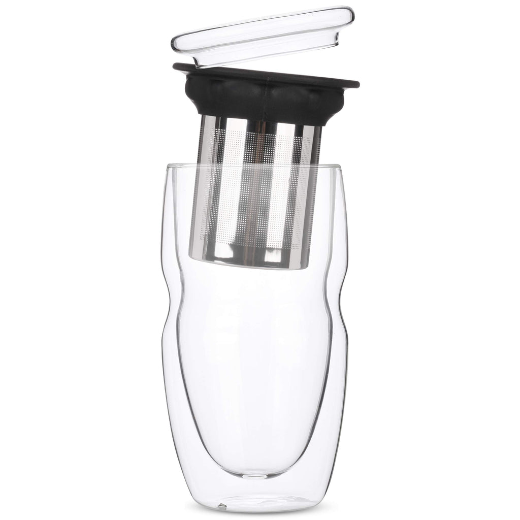 Double Wall Glass Tea Cup with Stainless Steel Infuser and Lid, 16 oz, 2 Pack T425