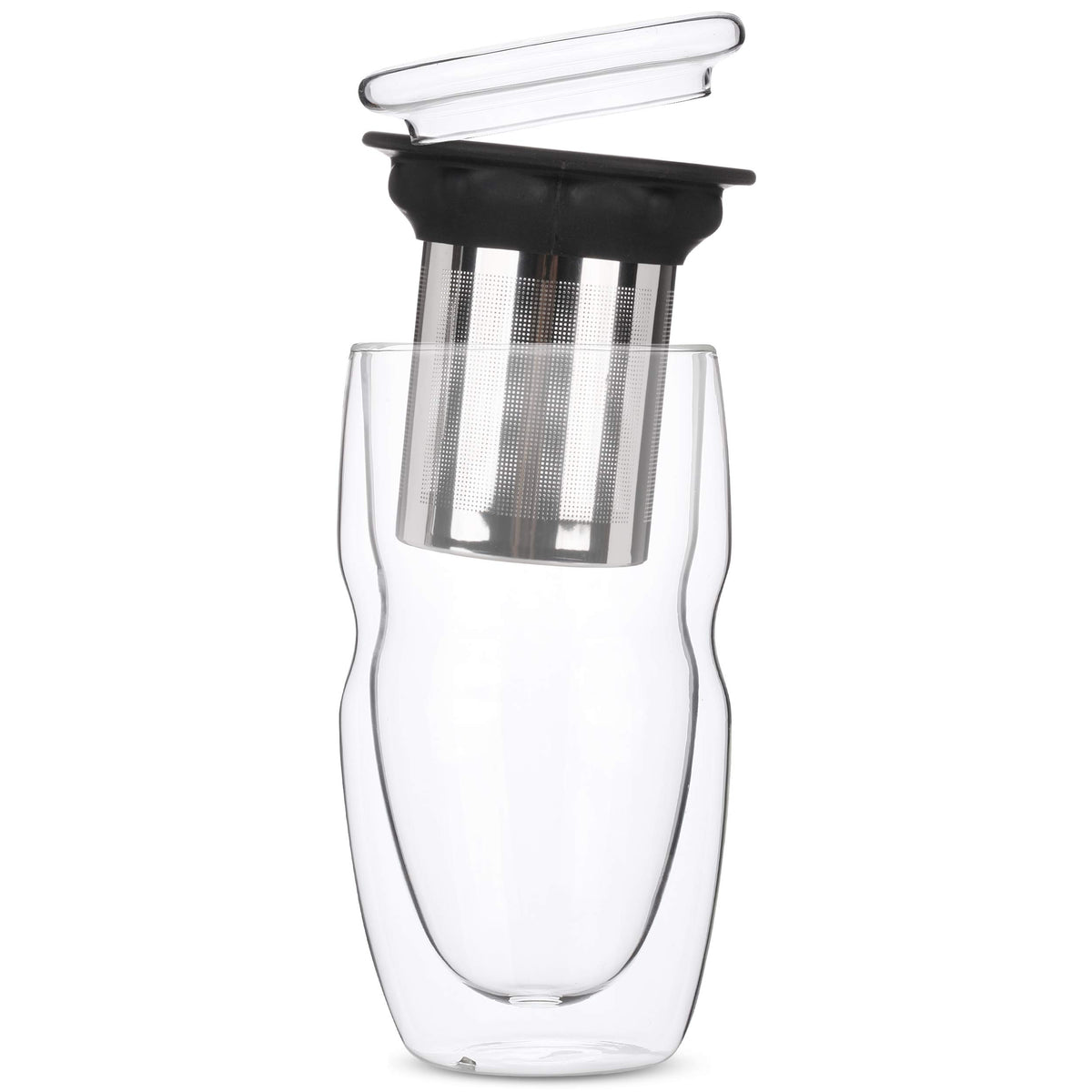 Double Wall Glass Tea Cup with Stainless Steel Infuser and Lid, 16 oz, 2 Pack T425