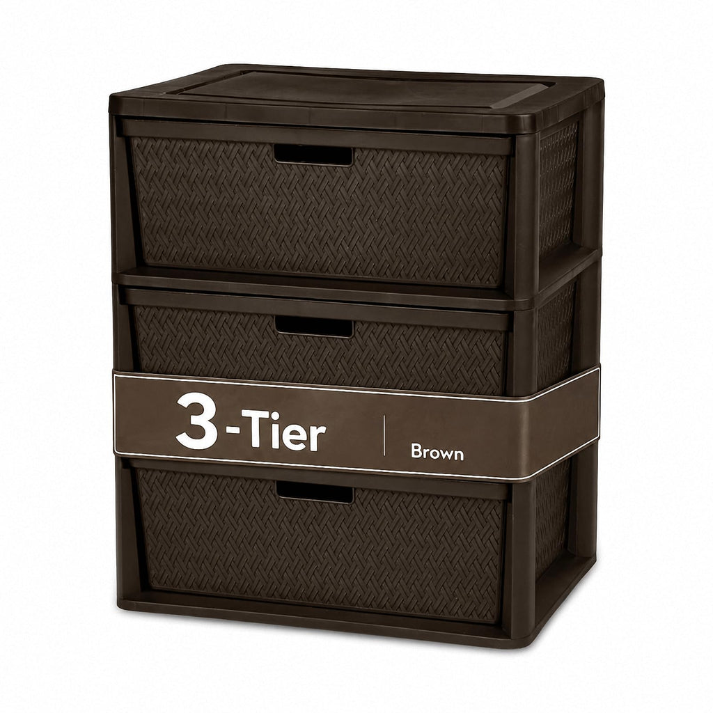 Brown 3 Drawer Plastic Storage Organizer Q580133