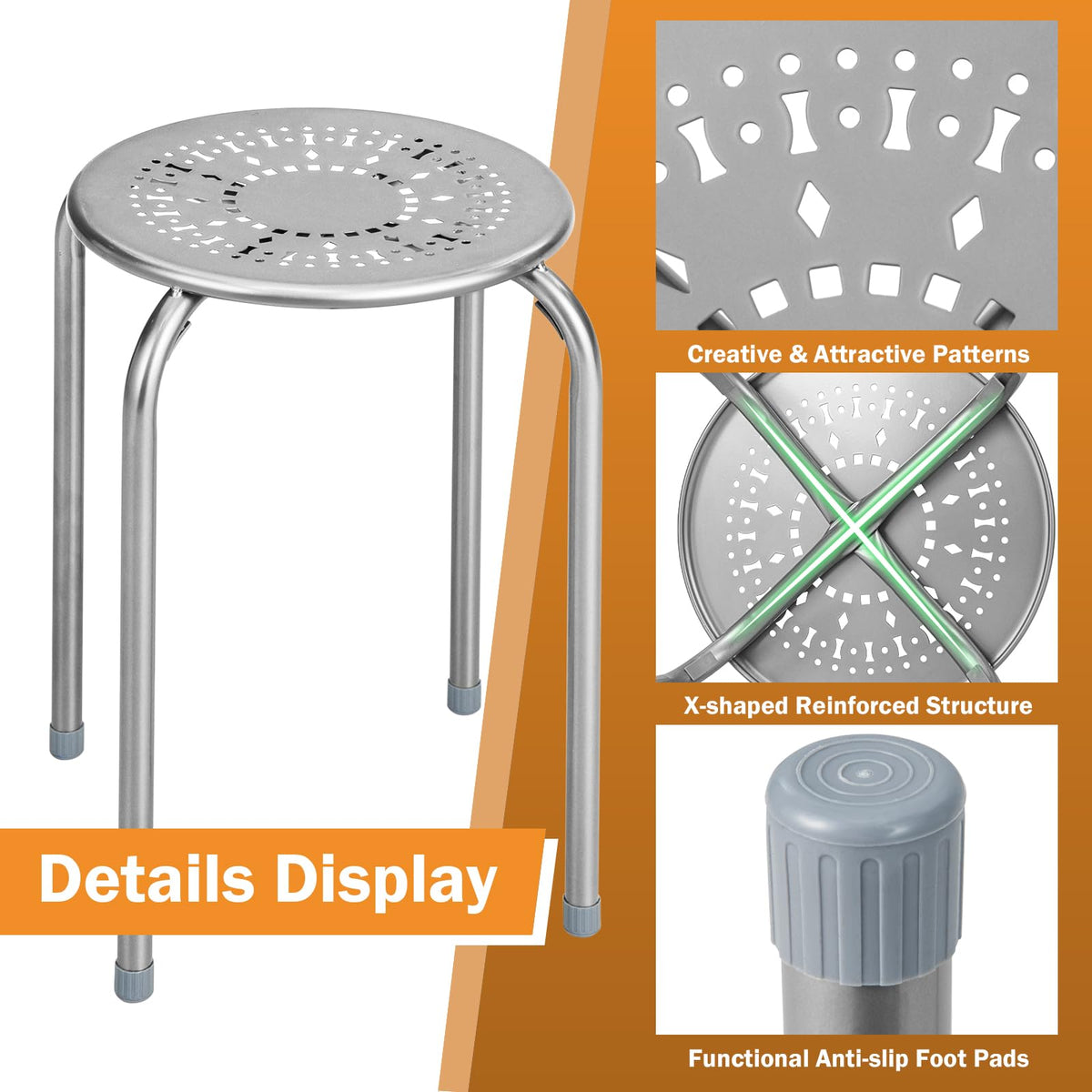 Grey 6 Pack Stackable Metal Stools Q842