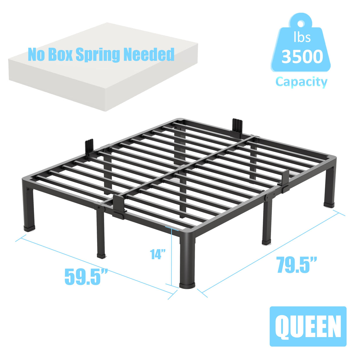 Queen Size 14 Inch Metal Platform Bed Frame S357478