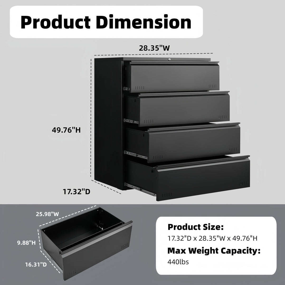 Metal File Cabinet with Lock, 4 Drawer Heavy Duty Office Storage Cabinet R893072