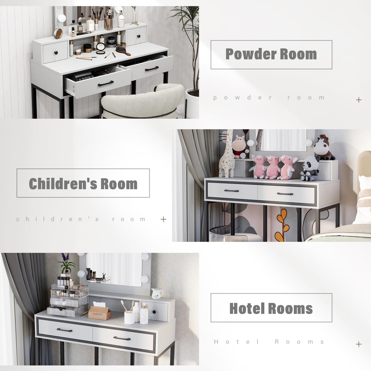 White Vanity Desk with Lighted Mirror and 4 Drawers B76604