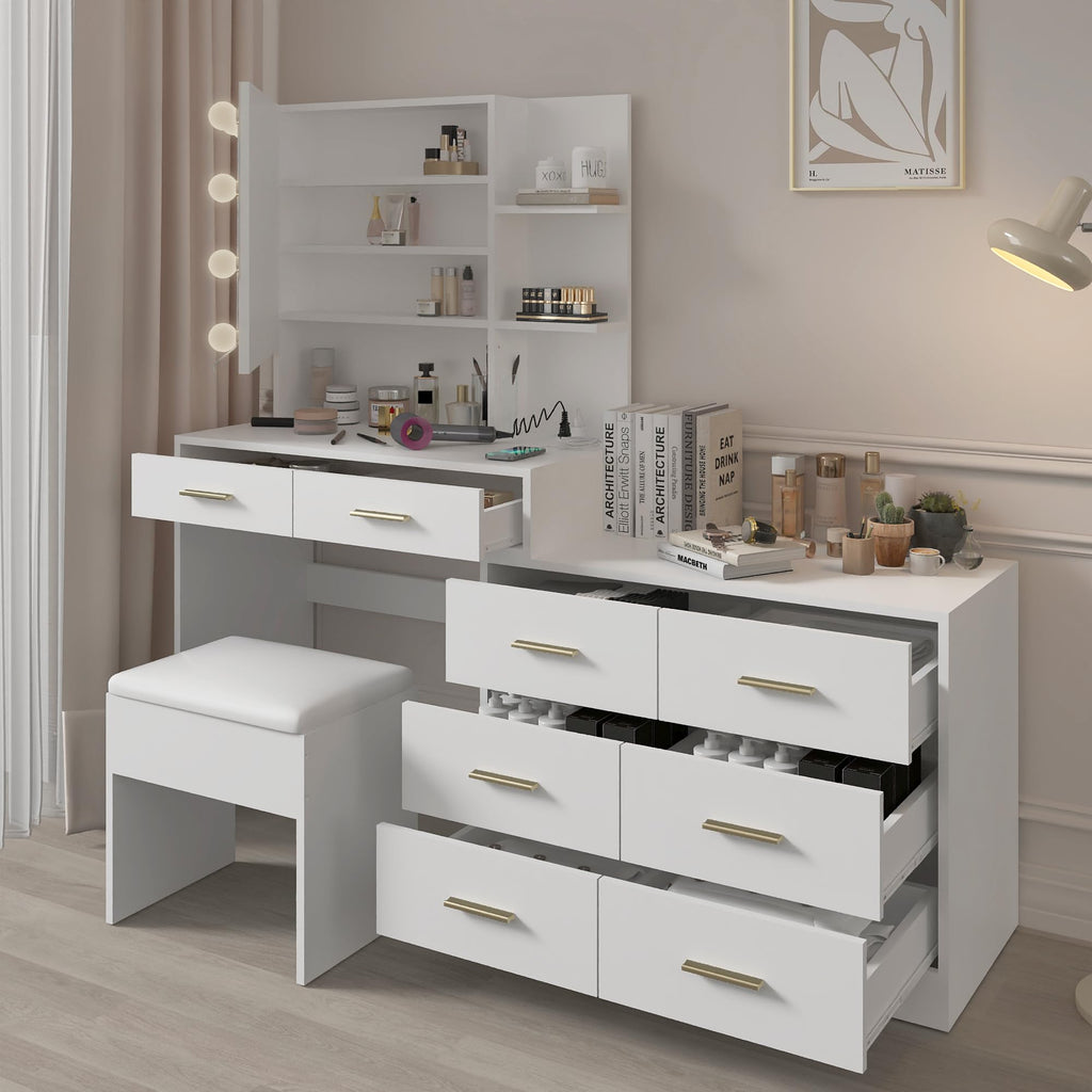 White Makeup Vanity Desk Set with 8 Drawers J45940