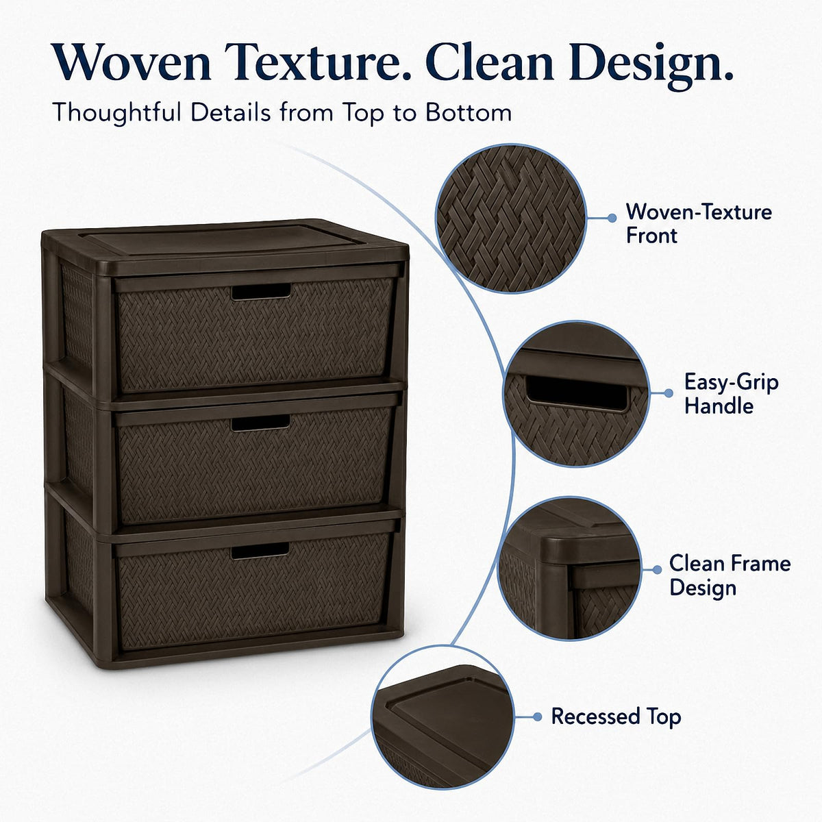 Brown 3 Drawer Plastic Storage Organizer Q580133