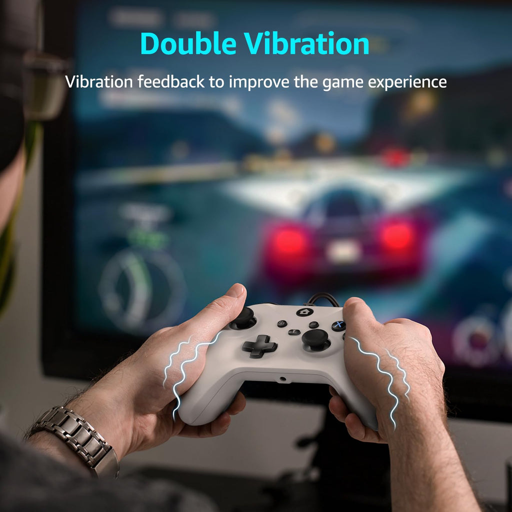 Wired Gamepad with Hall Effect Joysticks Turbo Dual Vibration 3.5mm Headphone Jack White 7.2ft Y12021