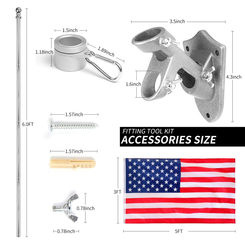 6 Ft Stainless Steel Flag Pole Kit with 3x5 Ft Nylon Flag B85003