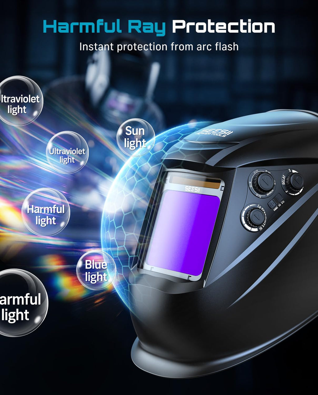 Large View Auto Darkening Welding Helmet with Welding Gloves K31406