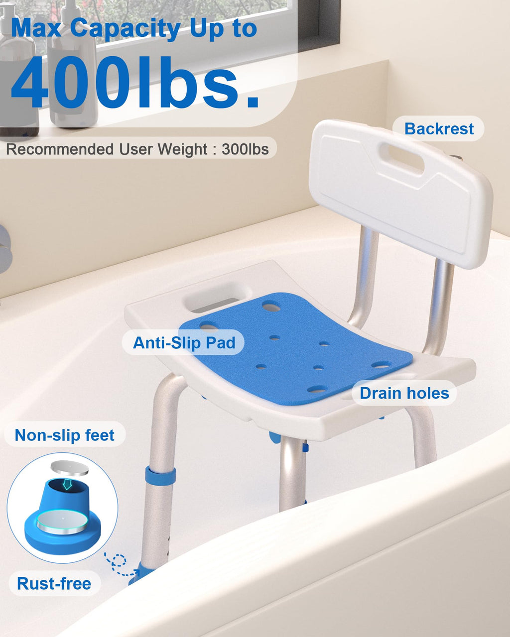 Heavy Duty Height Adjustable Shower Chair with Arms and Back L953